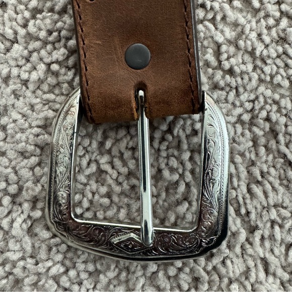 Justin Top Grain Cowhide Brown Leather Belt Womens Size 30 Woven Western Rodeo - Picture 8 of 14